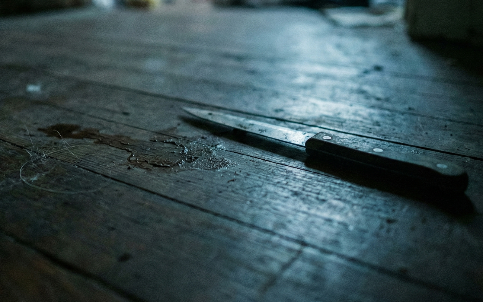 Kuchyňský nůž krev na podlaze